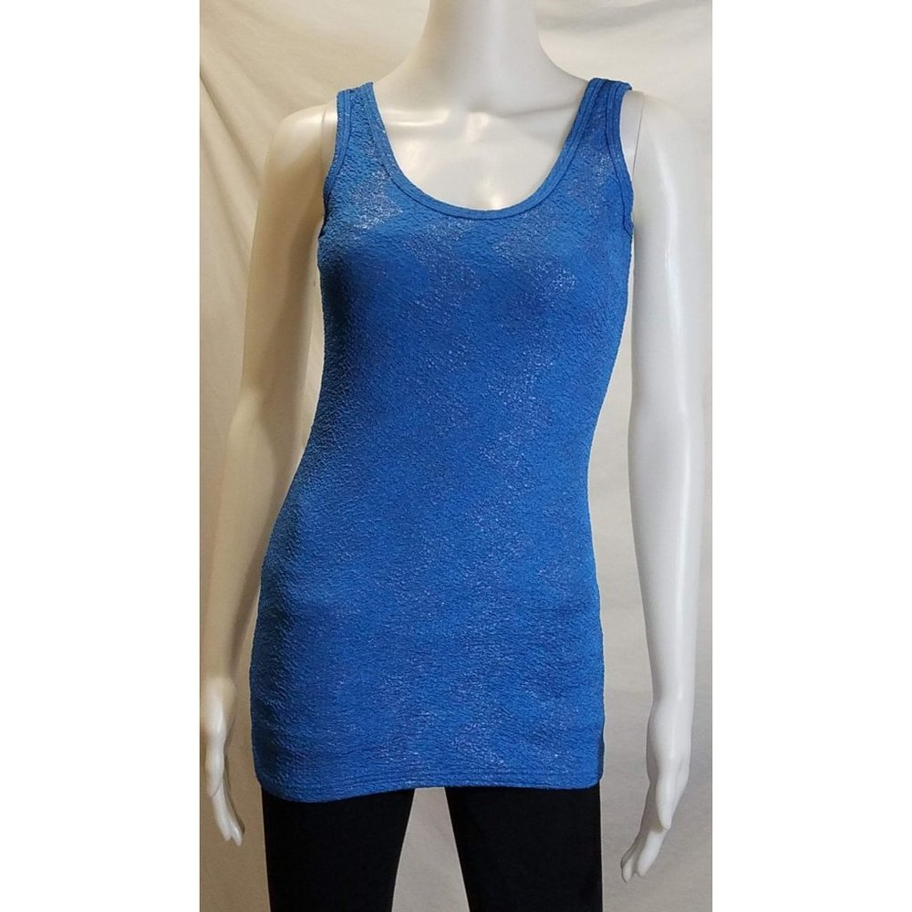 BKE Women's Small Tank Stretchy Blue Zig-Zag